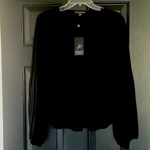 NWT Adrianna Papell V-neck LS knit top with pleated lantern sleeves